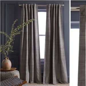 NWT QUINCE 48x96 Raw Silk Room Darkening Curtain Grey 0667